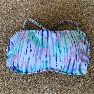 Shade & Shore Blue/Purple Tie Dye Bandeau Bikini Bathing Suit Top Size 36DD